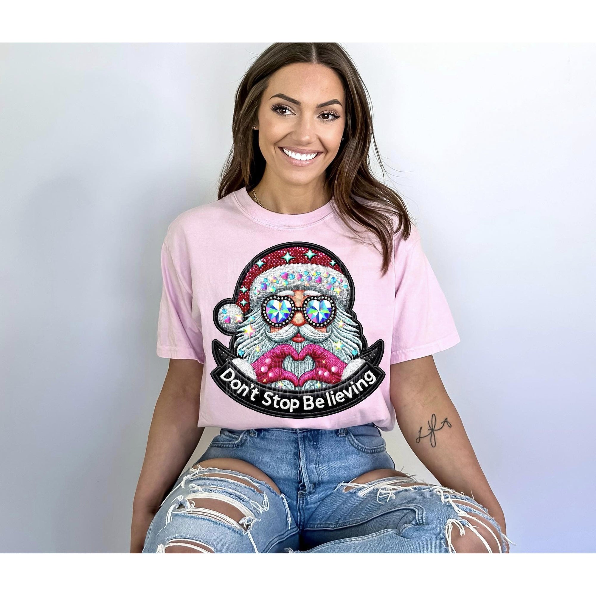 Don’t Stop Believin’ Faux Embroidery GRAPHIC TEE