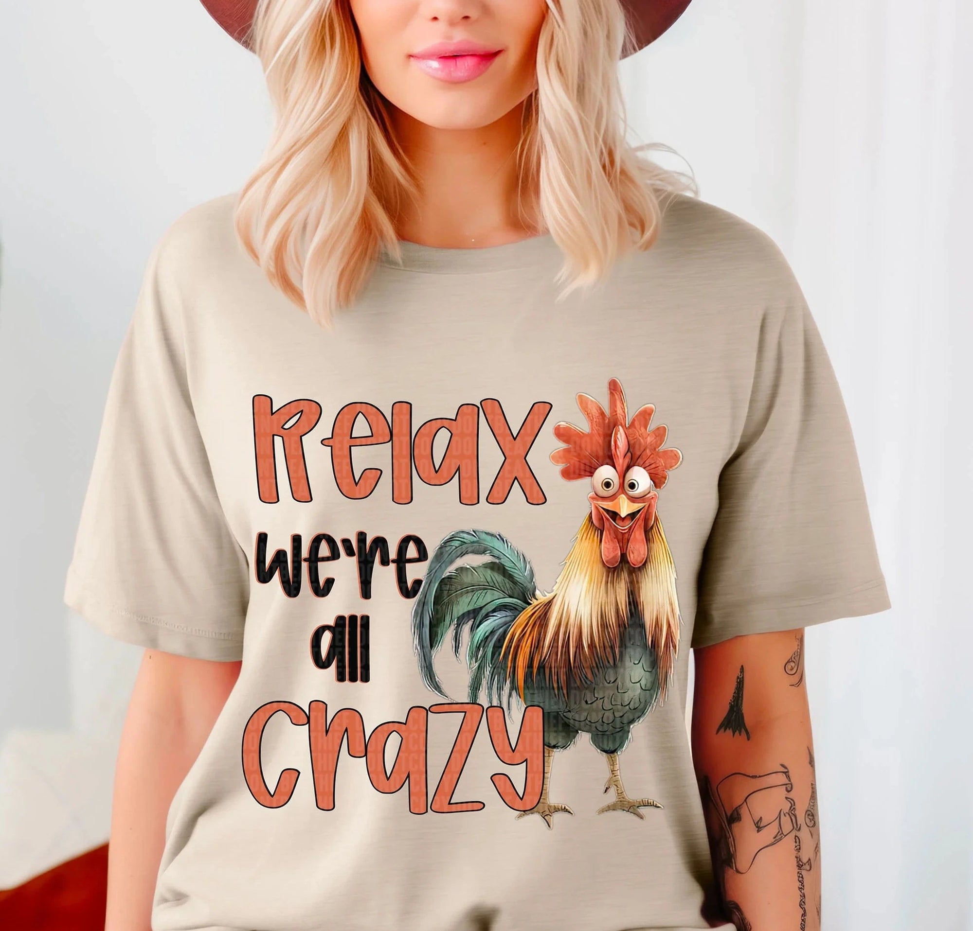 Rooster Relax We're All Crazy GRAPHIC TEE