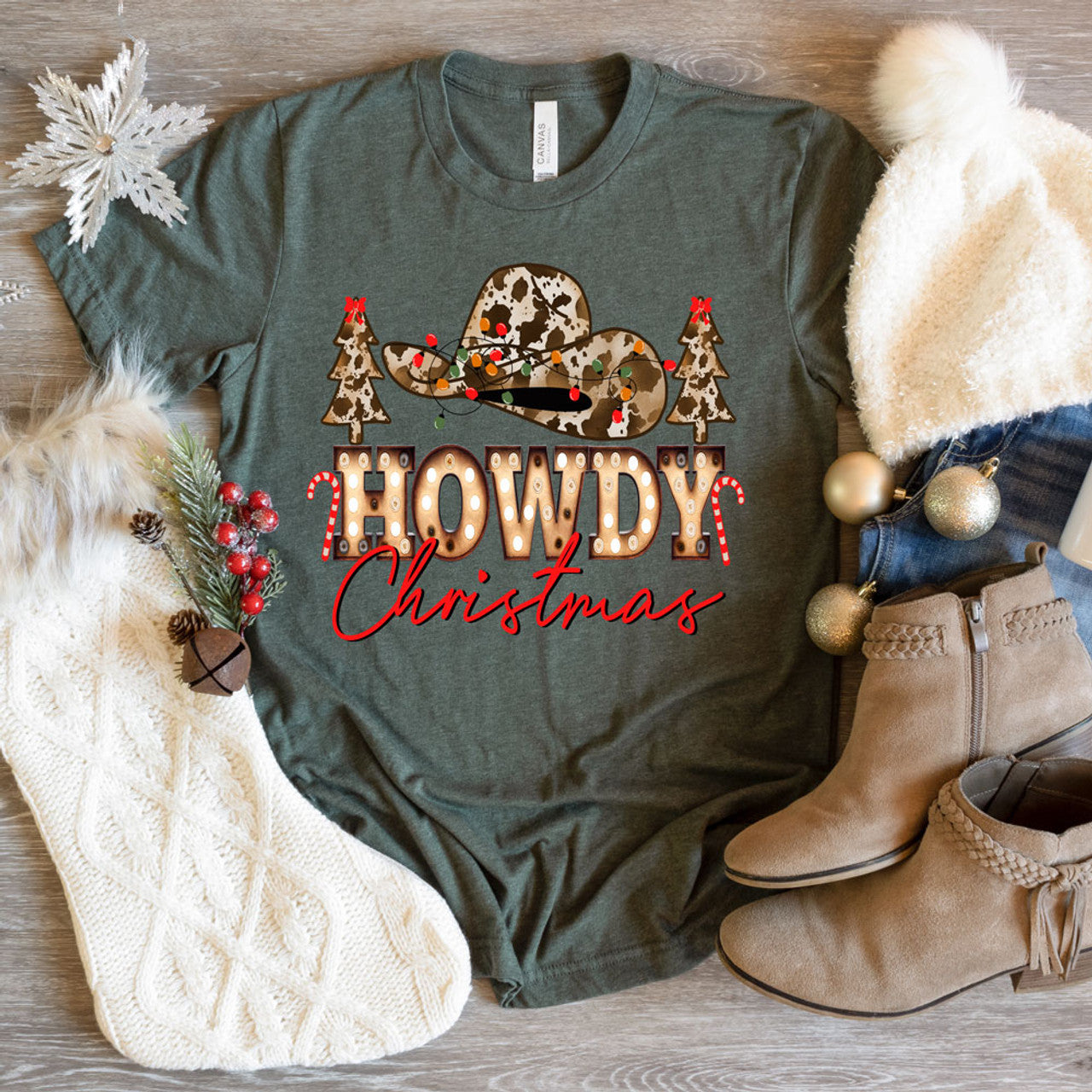 Howdy Christmas Cowboy Hat  GRAPHIC TEE